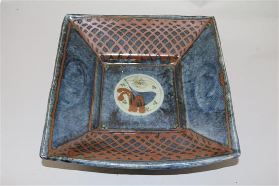 A David Frith jar and a similar square dish, jar 32.5cm, dish 30.5cm